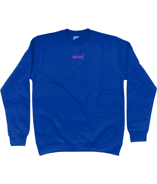 blauw met roze trui mave the brand hart print achterkant