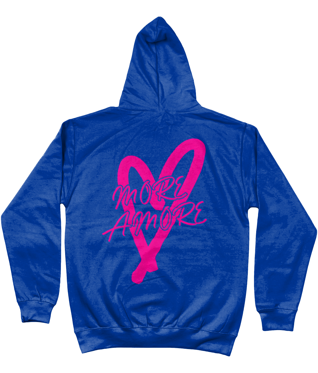 More amore hoodie blauw met roze hart op achterkant mave the brand